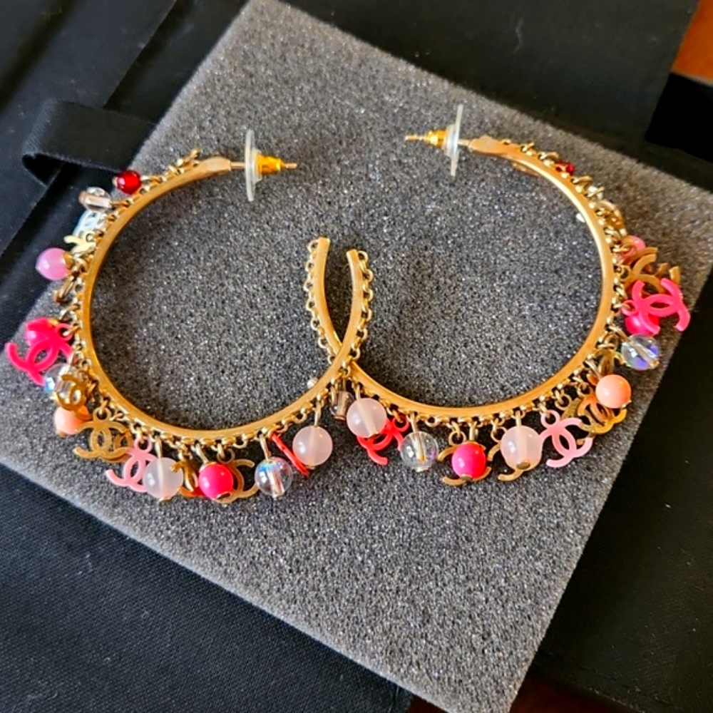 Chanel Large Charm Barbie Hoops